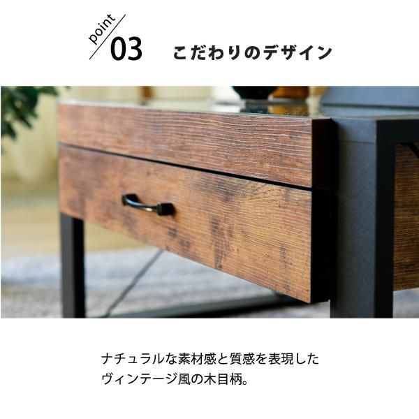 スーパSALE10倍&4時間限定10%OFF ローテーブル 収納 センターテーブル ガラス リビングテーブル ブルックリン 長方形 引き出し 収納付き 強化ガラス 一人暮らし テレワーク 在宅 MI