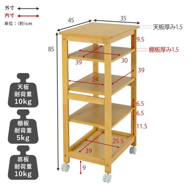スーパSALE10倍&4時間限定10%OFF 作業台にもなるスリムワゴン キッチンワゴン VW-7983 棚3段 MI クッション・座布団 クッション
