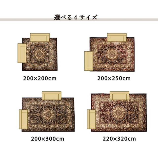 スーパSALE10倍&4時間限定10%OFF ラグ 正方形 オールシーズン 洗える 軽い コンパクト メダリオン柄 約200×200cm ホットカーペット対応