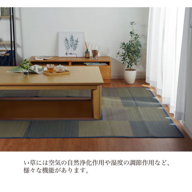 堀こたつ 掘りごたつ 堀り 炬燵 い草 ラグ 敷 市松 くり抜き 付属 マジックテープ 連結 裏 不織布 約191×250cm(中抜き:約90×120cm)