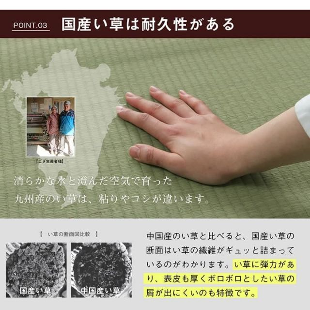 純国産 い草 上敷き はっ水 カーペット 双目織 三六間1畳(約91×182cm)