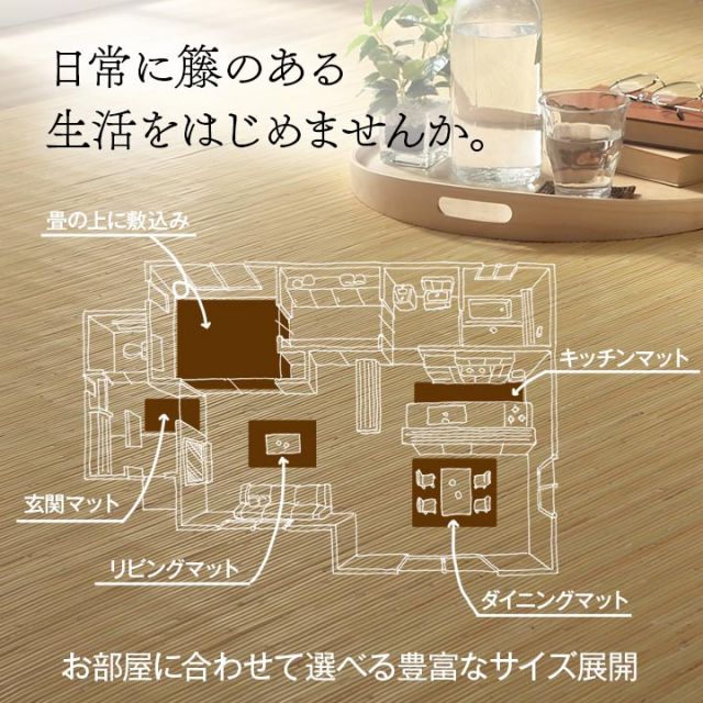 籐 マット キッチン 玄関 自然素材 ひんやり インドネシア産 むしろ 約80×320cm