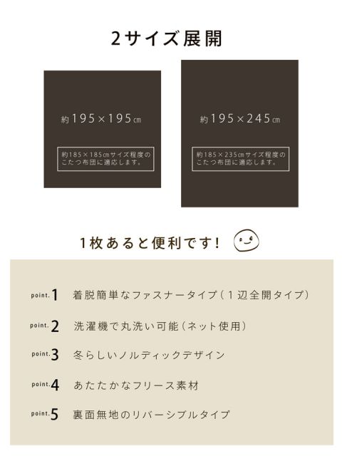 スーパSALE10倍&4時間限定10%OFF 洗える こたつ掛けカバー 『ノルディ カバー』 約195×195cm ファスナー付き