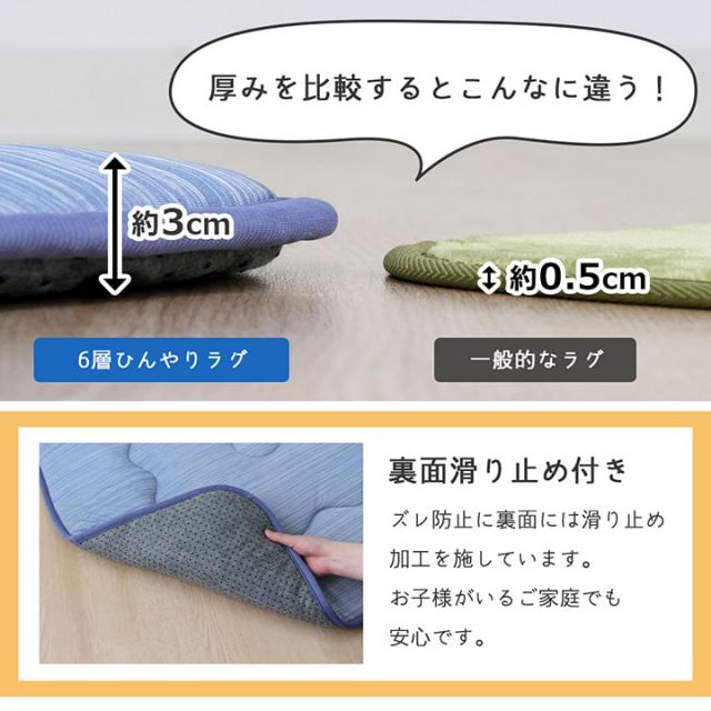 ラグ こたつ敷き布団 正方形 夏用 冷感6層タイプ 約190×190cm