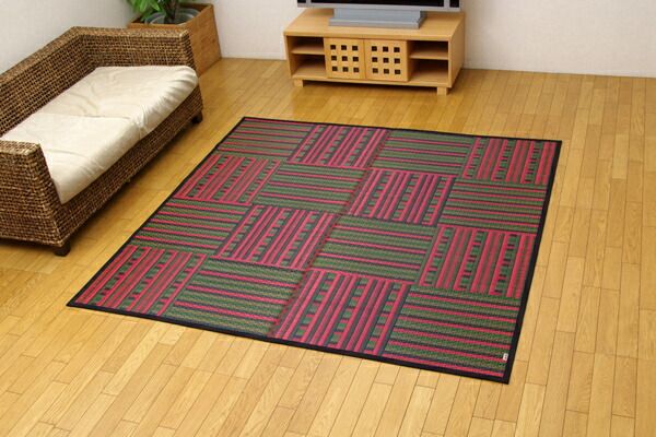 い草 ラグマット/絨毯 柳川段通 四重織 レッド 約95×191cm 日本製 抗菌 防臭 調湿機能付 〔リビング ダイニング〕代引NG