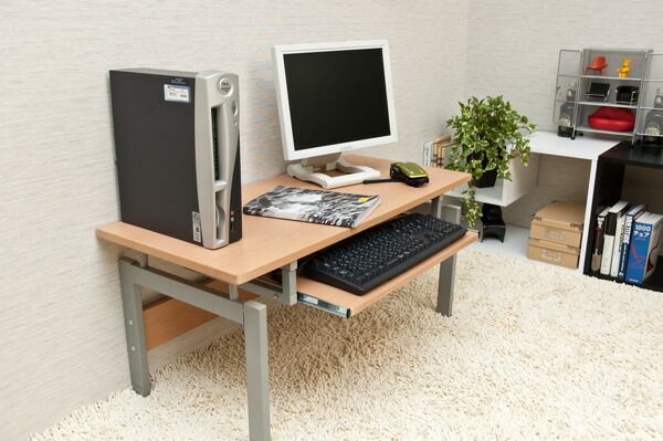 ロータイプPCデスク/パソコンデスク 幅90cm ナチュラル スチールパイプ脚スライドテーブル付き代引NG