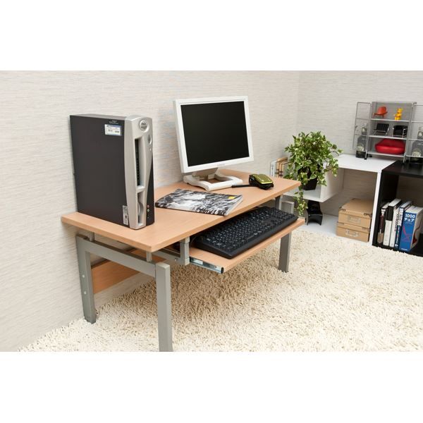 ロータイプPCデスク/パソコンデスク 幅90cm ウォールナット スチールパイプ脚スライドテーブル付き代引NG
