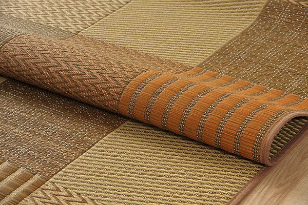モダン い草 ラグマット/絨毯 ブラウン 約191×300cm 日本製 抗菌 防臭 消臭 調湿 自然素材 パッチワーク 〔リビング〕代引NG
