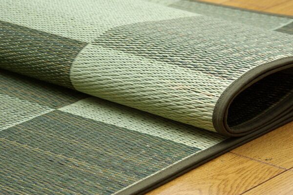 い草 花ござ/ラグマット ブロック柄 ブラウン 江戸間10畳 435×352cm 日本製 耐久性抜群 抗菌 防臭 調湿 〔リビング〕代引NG カーペット・マット・畳 マット