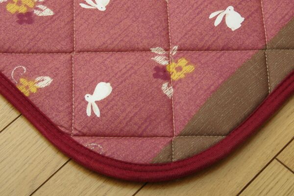 和柄 こたつ布団/敷布団セット うさぎ柄 長方形 ローズ 約205×315cm ピーチスキン 起毛 掛敷セット 〔リビング〕代引NG