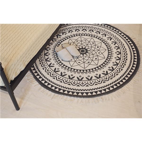 スーパSALE10倍&4時間限定10%OFF ラグマット 絨毯 130×130cm インド製 コットン 綿 防滑加工 サークルラグ TTR-135 リビング ダイニング ベッドルーム 寝室