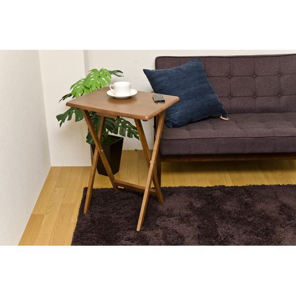 スーパSALE10倍&4時間限定10%OFF フォールディングテーブル/折りたたみテーブル 【ブラウン】 幅48cm×奥行37cm 木製 省スペース収納 【完成品】【代引NG】 テーブル