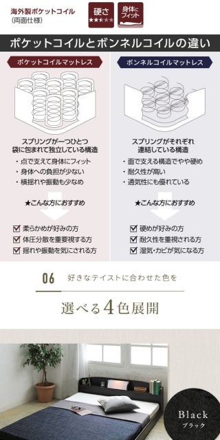 ヘッドボード付き シンプル ローベッド ダブルサイズ (SGマーク国産ポケットコイルマットレス付き) ライト付き 棚付き 低床 合皮レザーフレーム 低ホルムアルデヒド 国産ベッドフレーム ブラウン代引NG ベッド