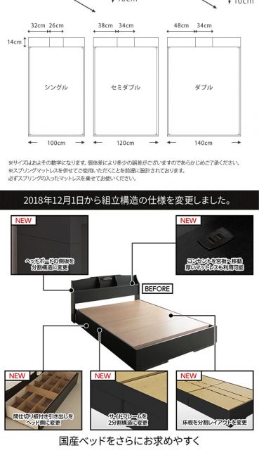 ヘッドボード付き 収納ベッド ダブルサイズ 日本製ボンネルコイルマットレス付き 引出し2杯付き ライト付き 宮棚付き コンセント付き 国産フレーム 低ホルムアルデヒド ブラウン代引NG