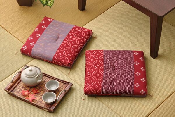 和柄 小座布団 ブルー 2枚組 側サイズ 約40×40cm 製品サイズ 約37×37cm 綿100% 日本製 〔リビング 居間 店舗〕代引NG クッション・座布団 クッション