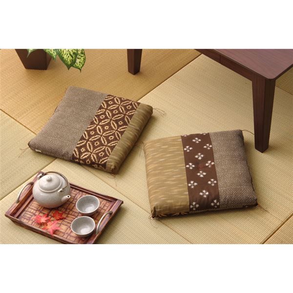 和柄 小座布団 ブラウン 2枚組 側サイズ 約40×40cm 製品サイズ 約37×37cm 綿100% 日本製 〔リビング 居間 店舗〕代引NG クッション・座布団 クッション