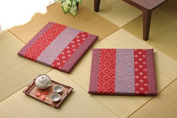和柄 座布団 ブルー 約55×55cm 2枚組 綿100% 日本製 絣和柄 座布団 〔リビング 居間 店舗〕代引NG クッション・座布団 クッション