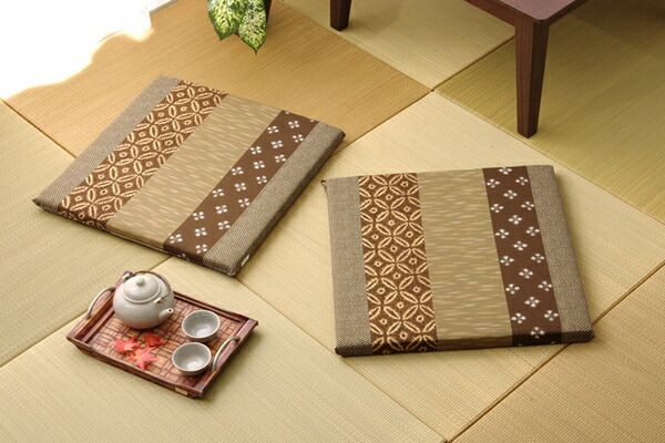 和柄 座布団 ブルー 約55×55cm 2枚組 綿100% 日本製 絣和柄 座布団 〔リビング 居間 店舗〕代引NG クッション・座布団 クッション