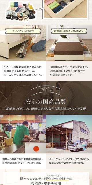 多機能ヘッドボード付き 収納ベッド ダブルサイズ (SGマーク国産ポケットコイルマットレス付き) コンセント付き 大容量 引き出し2杯付き 低ホルムアルデヒド 国産ベッドフレーム ホワイト 白 代引NG