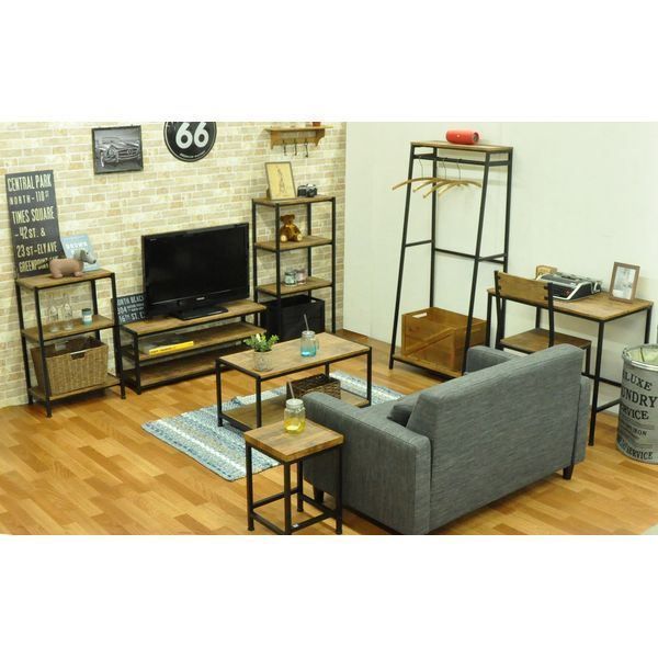 収納棚 リビング収納 約幅50cm 4段 ブラウン スチールフレーム アジャスター付き ブロンクス リビング ダイニング 店舗 什器代引NG