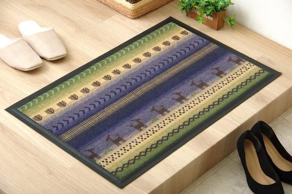 スーパSALE10倍&4時間限定10%OFF ギャッベ柄 玄関マット/フロアマット 【レッド 約50×80cm】 長方形 洗える 屋内 屋外共用 〔入口 ポーチ テラス〕【代引NG】