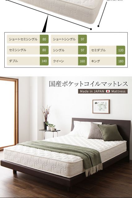 スーパSALE10倍&4時間限定10%OFF マットレス 国産 ポケットコイル 快眠 高密度 体圧分散 1年保証 コンパクト 圧縮 梱包 セミシングルサイズ