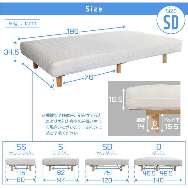 脚付き マットレス ベッド セミダブル 幅約120cm ポケットコイル ネイビー 木製脚付き ロールマットレス 組立簡単 マットレスベッド 脚付きマットレス セミダブルベッド 寝具代引NG