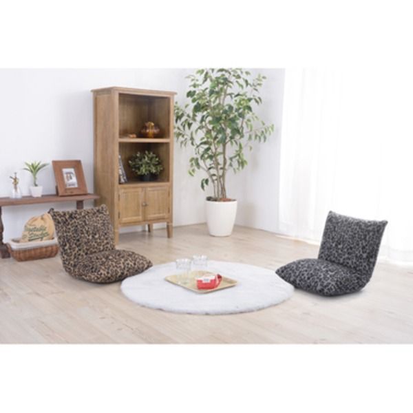 フロアチェア/座椅子 レオパード柄 A 正方形 38cm×38cm 折りたたみ 『カックンリクライナー Arucco Chair アルッコチェア』