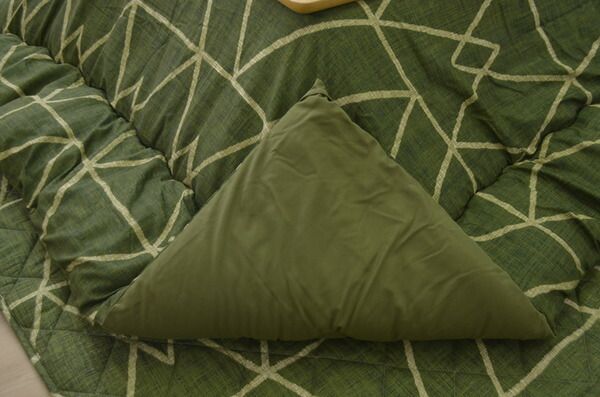 シンプル こたつ布団/寝具 幾何柄 掛け敷きセット グリーン 約190cm×190cm 正方形 洗える 〔リビング ダイニング〕代引NG