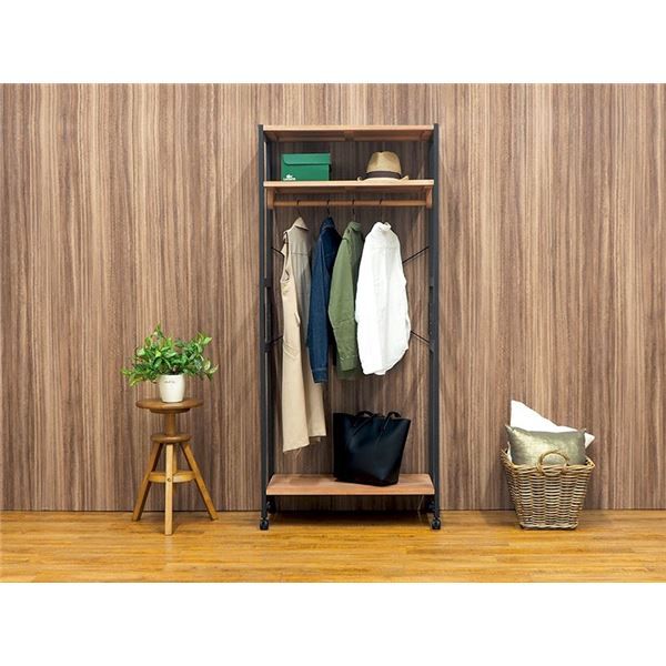 スーパSALE10倍&4時間限定10%OFF ハンガーラック/コートハンガー 【ダークグレイ×ライトブラウン 幅77×奥行40×高さ176cm】 木製 キャスター付き 組立式【代引NG】