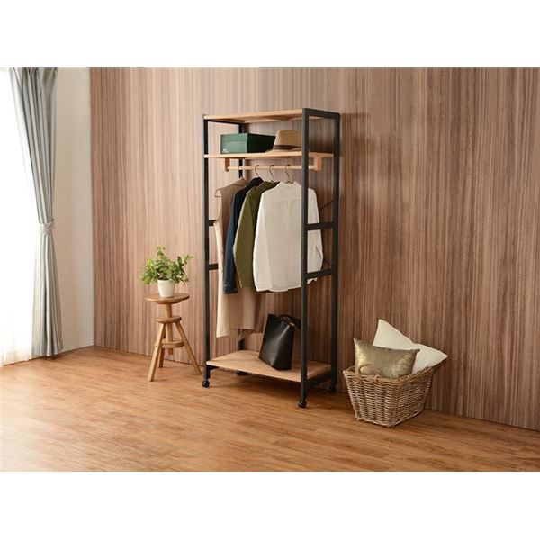 スーパSALE10倍&4時間限定10%OFF ハンガーラック/コートハンガー 【ダークグレイ×ライトブラウン 幅77×奥行40×高さ176cm】 木製 キャスター付き 組立式【代引NG】