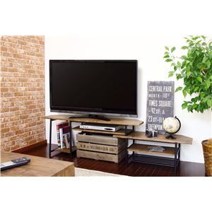 スライドTVボード/テレビ台 ブラウン 幅1200〜1710×奥行400×高さ440mm スチールフレーム 棚板付き 〔リビング〕 組立品代引NG