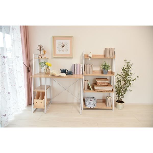 パソコンデスク/学習机 幅102cm ホワイト×ナチュラル スチール アイアン 組立品 〔リビング 在宅ワーク〕代引NG