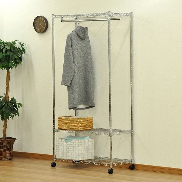 スーパSALE10倍&4時間限定10%OFF ハンガーラック 衣類収納 約幅90cm 支柱径25mm メッキ スチールワードローブ 組立品 リビング ベッドルーム 子供部屋【代引NG】