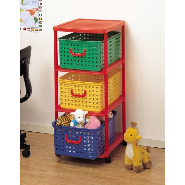 キッズ バスケットラック/子供用衣類収納 3型 45×56×103cm 日本製 キャスター付き ポリプロピレン 〔リビング〕代引NG