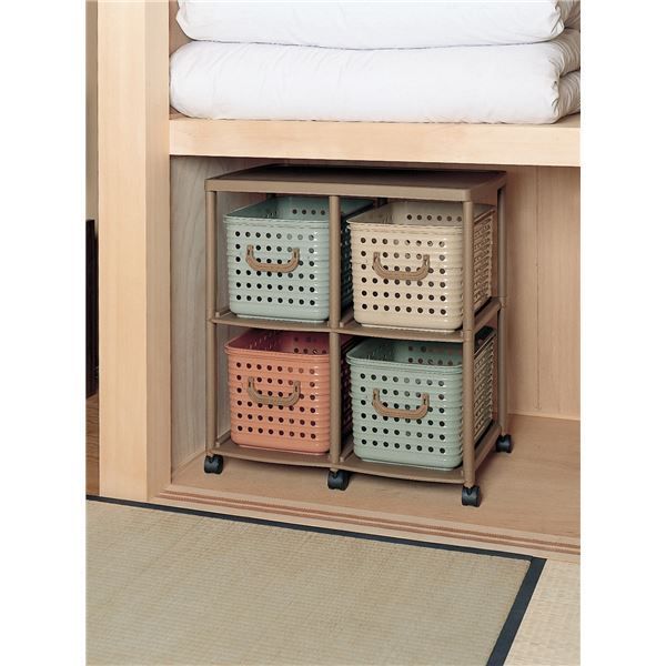 スリムバスケットラック/衣類収納 4W型 66×44.5×69.8cm 日本製 キャスター付き ポリプロピレン 〔脱衣所 洗面所〕代引NG