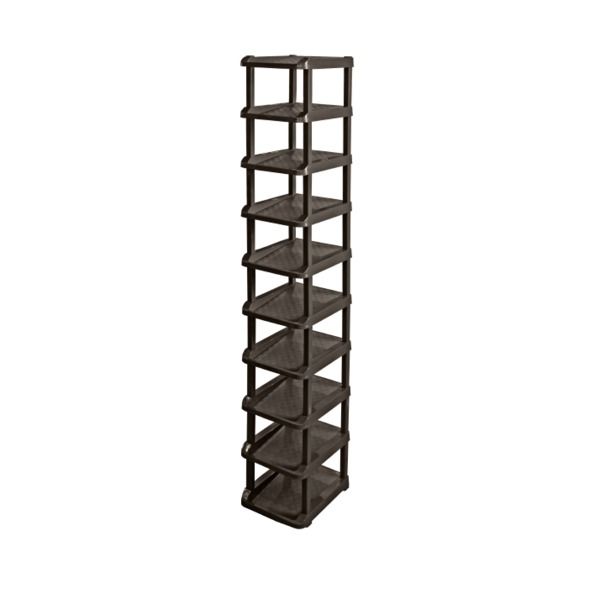 スーパSALE10倍&4時間限定10%OFF スリム シューズラック/下駄箱 10段 【ダークブラウン】 26.5×30×144cm 日本製 ポリプロピレン 〔玄関 エントランス 入口〕【代引NG】