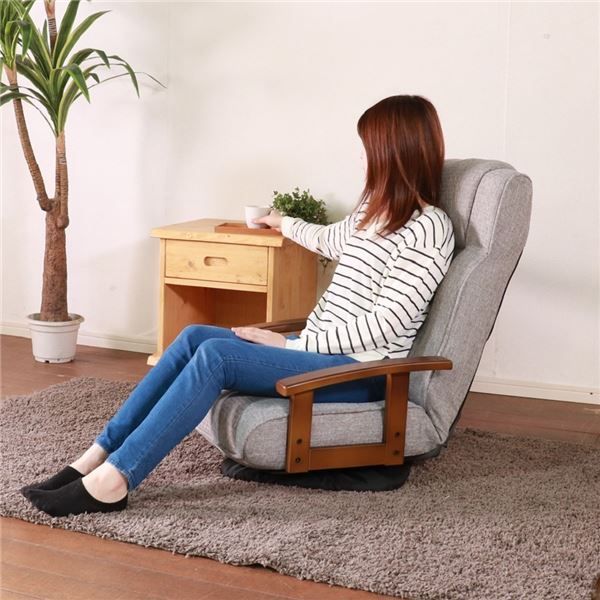 回転式 座椅子/パーソナルチェア ダークブラウン 57×67×75cm 木製 肘付き リクライニング式 完成品 〔リビング〕