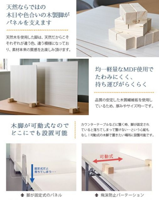 衝立 パーティション 日本製 ブラウン 木目 仕切り 板 ウイルス 対策 予防 感染 飛沫 防止 ガード パネル L サイズ 61 × 47 cm レギュラー スタンド 木製 脚代引NG