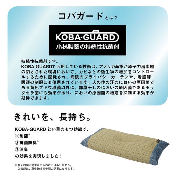 い草 枕/ピロー 約50×30cm ブルー 消臭 抗菌 防臭 小林製薬コバガード使用 シンプル ごろ寝 〔ベッドルーム リビング〕代引NG