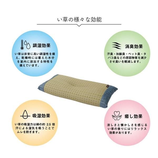 い草 枕/ピロー 約50×30cm ブルー 消臭 抗菌 防臭 小林製薬コバガード使用 シンプル ごろ寝 〔ベッドルーム リビング〕代引NG