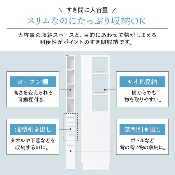 スーパSALE10倍&4時間限定10%OFF 隙間収納ラック 収納家具 幅15cm ホワイト キッチン収納 洗面所収納 多段チェストタイプ 収納棚 収納ラック オープン棚 引き出し 収納 スリム 大容量【代引NG】