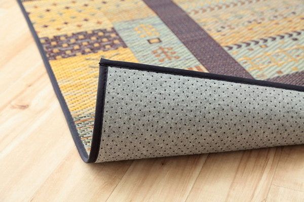 い草 ラグマット/絨毯 ギャベ ブルー 約191×250cm 自然素材 抗菌 防臭 滑り止め 不織布 調湿機能 〔リビング〕代引NG