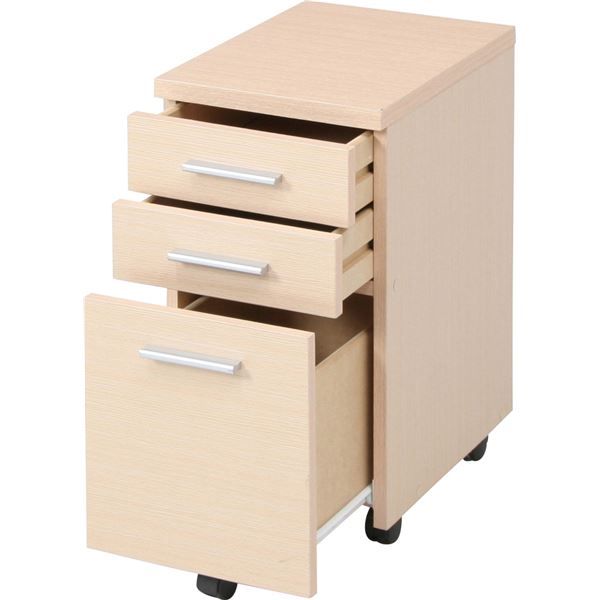 サイドチェスト 袖机 約幅300mm ナチュラル キャスター付き コンパクト スリム インキャビネット組立品 書斎 オフィス デスク代引NG