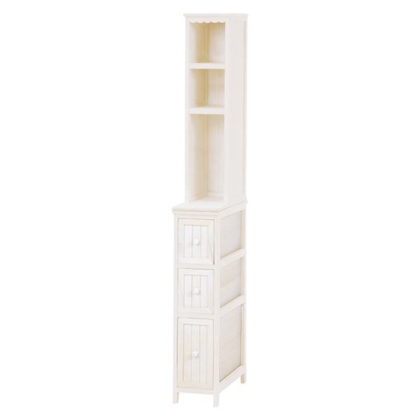 スーパSALE10倍&4時間限定10%OFF チェスト/収納ラック 約幅20×奥行45×高さ160cm アンティークホワイト 天然木 組立品【代引NG】