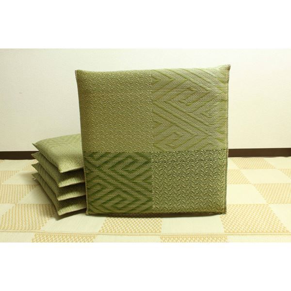 い草 座布団 織込千鳥 5枚組 グリーン 約55×55cm×5P 抗菌 防臭 調湿 日本製 五風 〔リビング 来客 和室〕代引NG