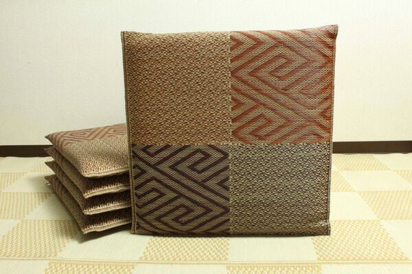 い草 座布団 織込千鳥 5枚組 グリーン 約55×55cm×5P 抗菌 防臭 調湿 日本製 五風 〔リビング 来客 和室〕代引NG