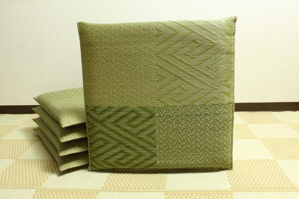 い草 座布団 織込千鳥 5枚組 グリーン 約55×55cm×5P 抗菌 防臭 調湿 日本製 五風 〔リビング 来客 和室〕代引NG