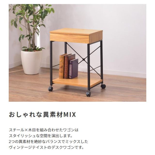 スチール×木目引出し付きデスク&ワゴン