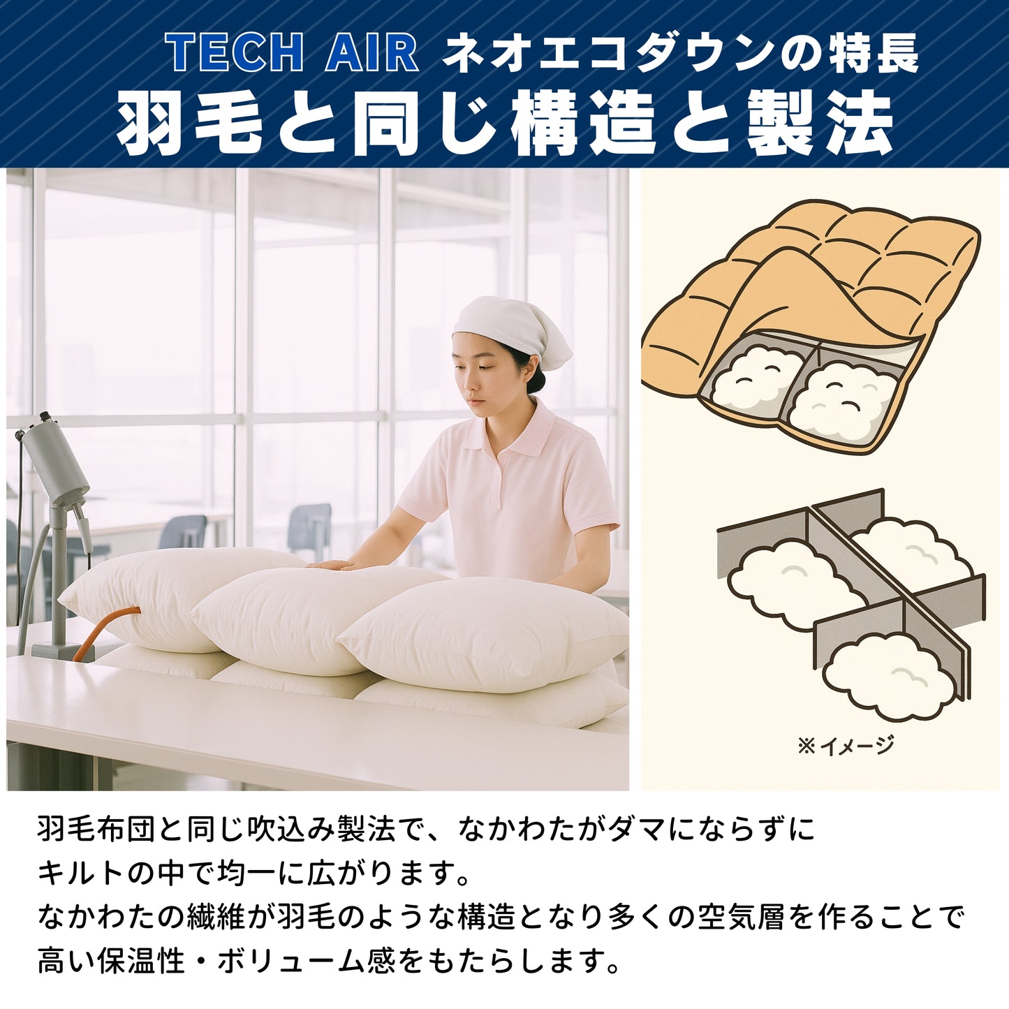 ホテルにも採用されている ネオエコダウン 羽毛タッチの掛け布団 ホテルデュベ 人工羽毛
